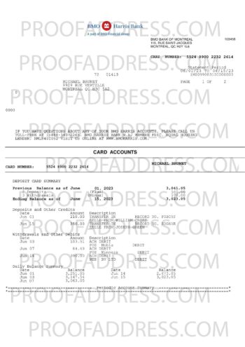 bank statement BMO Harris bank