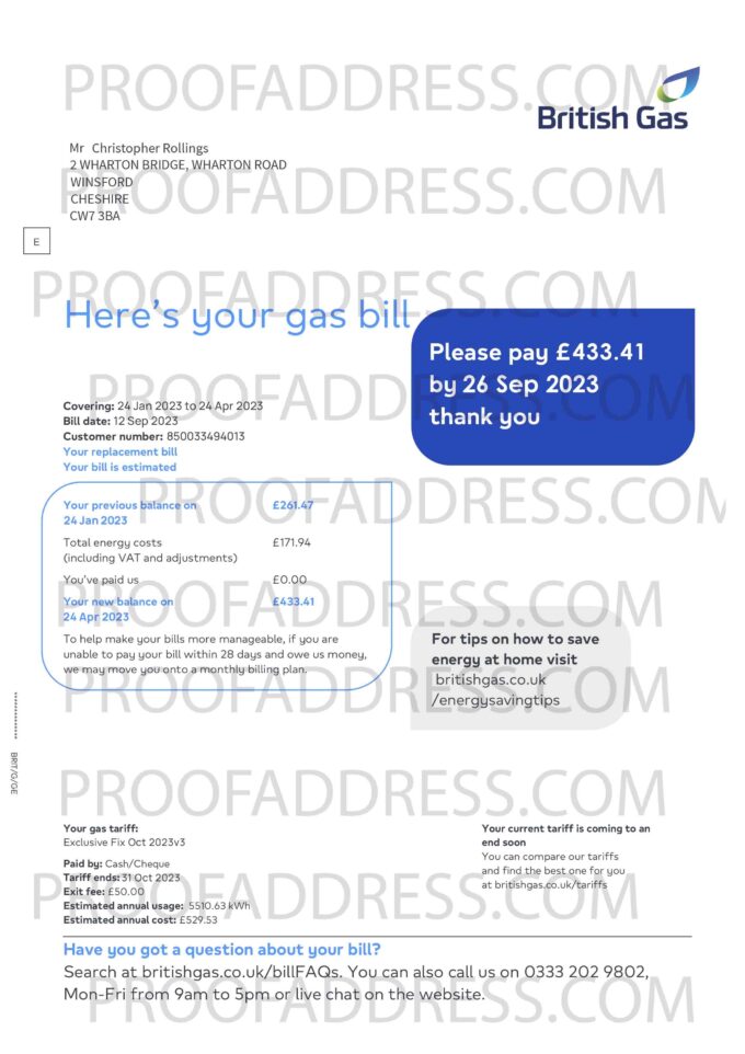 utility bill British Gas version 2.1