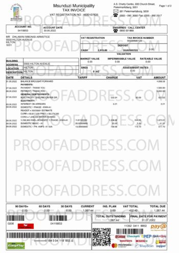 utility bill Msunduzi Municipality
