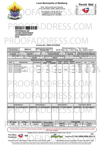utility bill Municipality of Madibeng