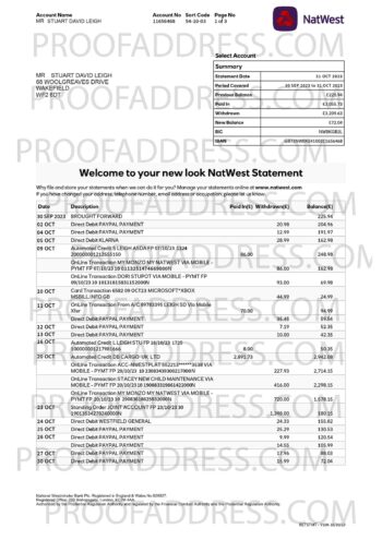 bank statement Natwest