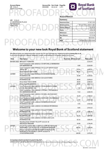 bank statement Royal Bank of Scotland
