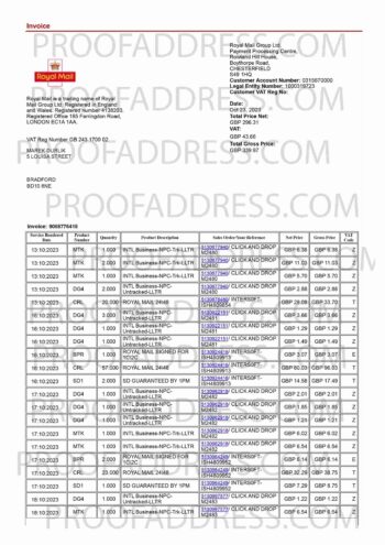 utility bill Royal Mail