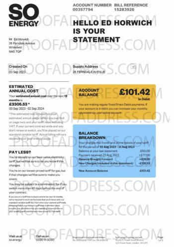 utility bill SOenergy