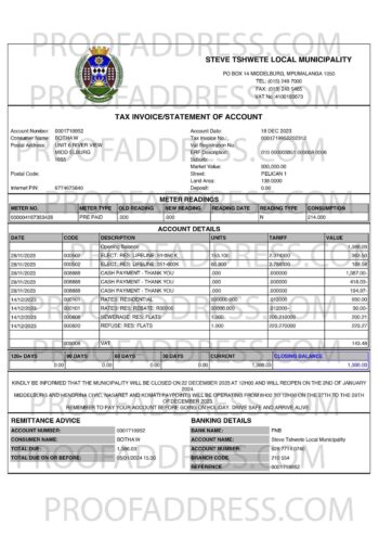 utility bill STEVE TSHWETE