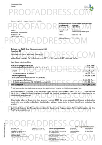 utility bill Stadtwerke Burg