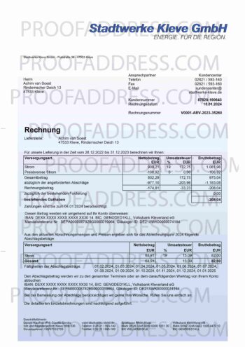 utility bill Stadtwerke Kleve GmbH