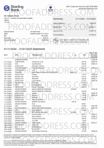 bank statement Starling