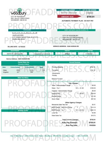 utility bill WOODBURY