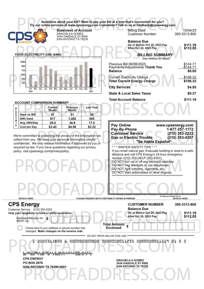 utility bill CPS energy