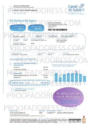 utility bill Canal de Isabel