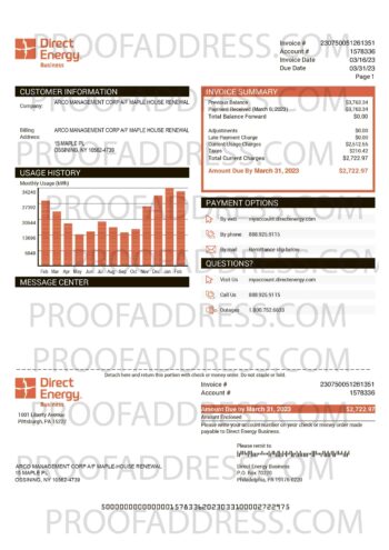 utility bill Direct energy Business