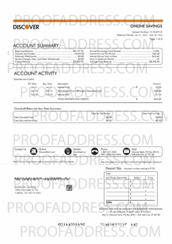 bank statement Discover bank