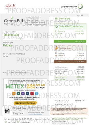 utility bill Dubai Electricity & Water Authority