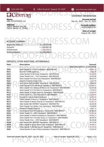 bank statement First century