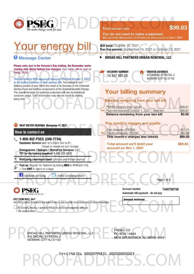 utility bill PSEG energy