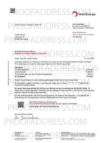 utility bill Rhein Energie