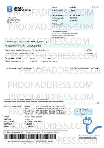 utility bill Vaasan Sähköverkko