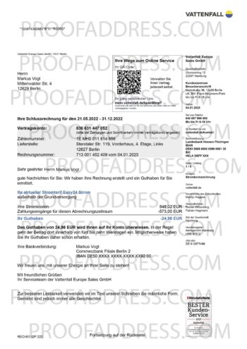 utility bill Vattenfall