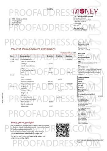 bank statement Virgin Money