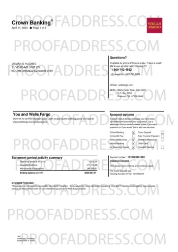 bank statement Wells Fargo