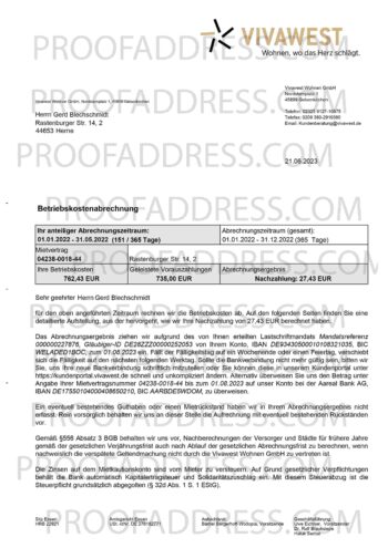 utility bill VIVAWEST