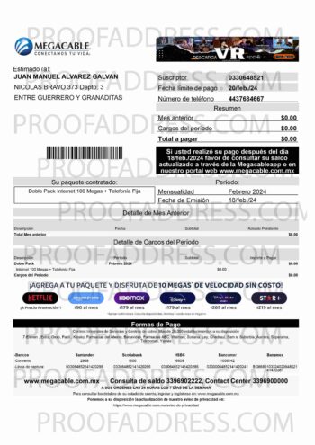 utility bill Megacable