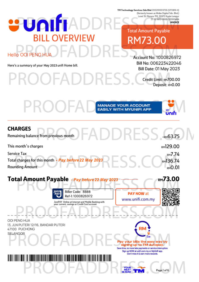 utility bill UniFi