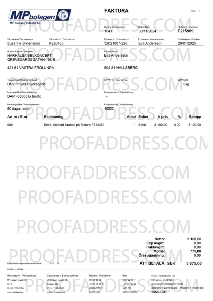 utility bill MP Bolagen