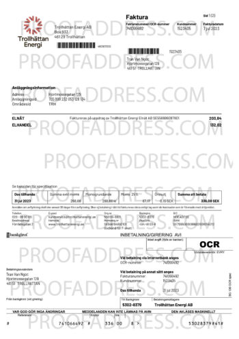 utility bill Trollhattan Energi