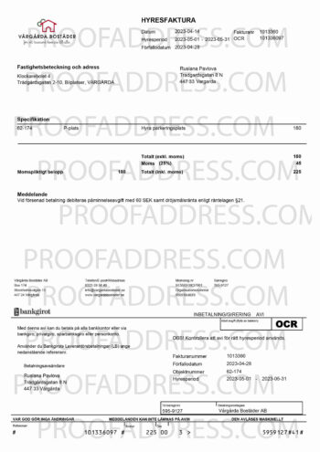 utility bill Vargarda Bostader