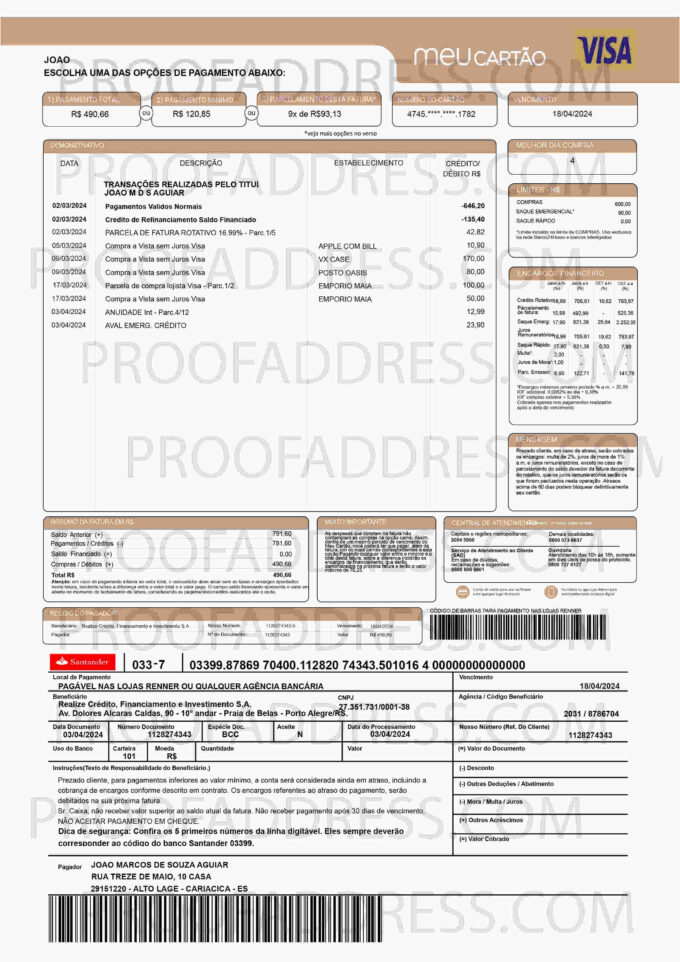 bank statement MEU Cartao