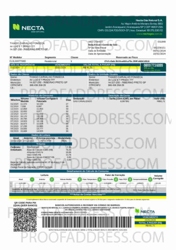 utility bill NECTA Gás Natural