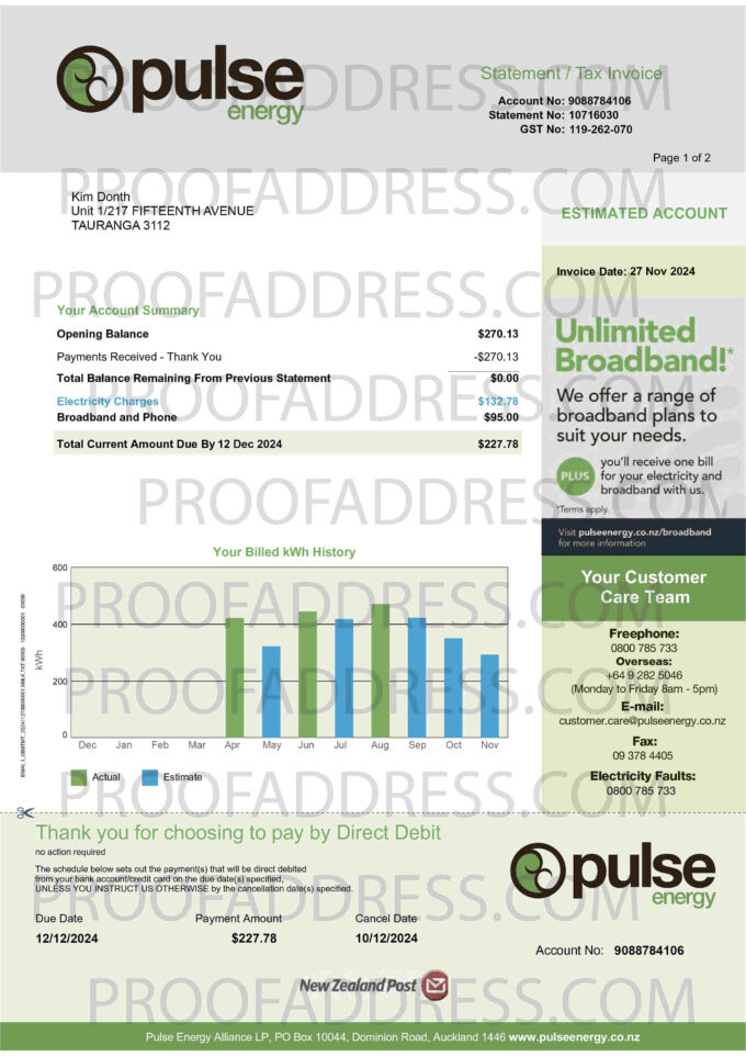 utility bill Pulse energy