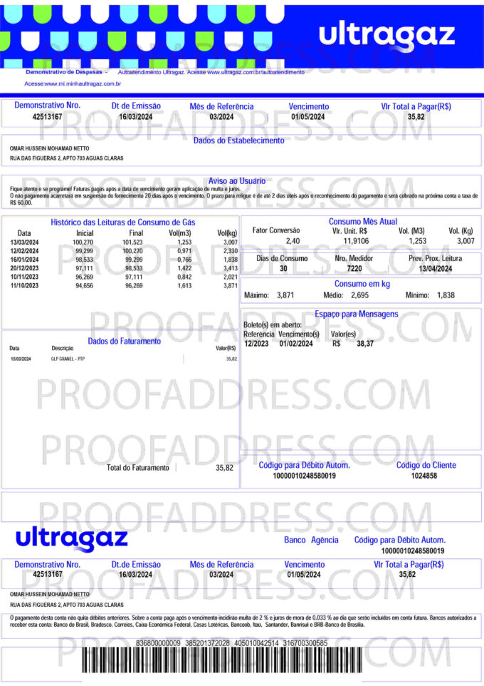 utility bill Ultragaz