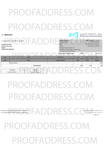 bank statement Al Maryah Community Bank