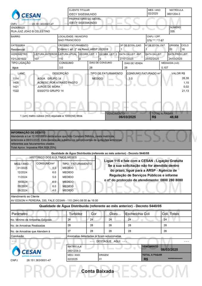 utility bill CESAN