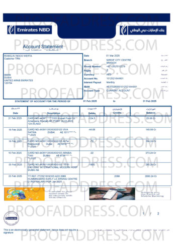 bank statement Emirates NBD