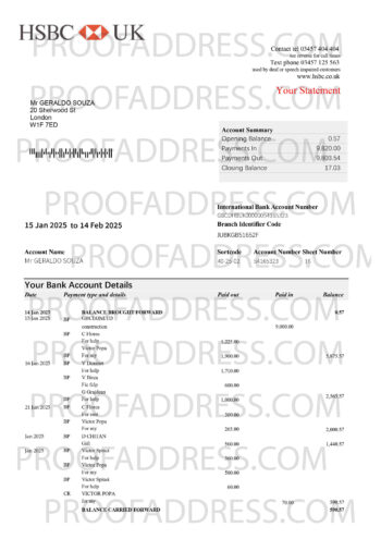 utility bill HSBC UK