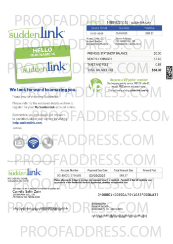 utility bill SUDDENLINK