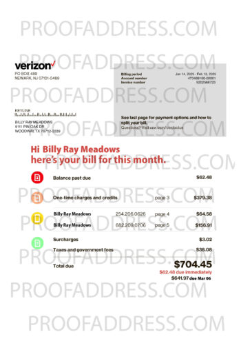 utility bill Verizon