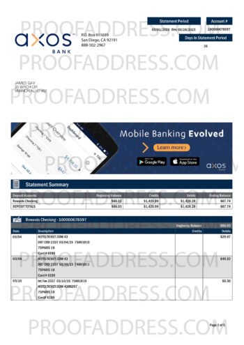 bank statement AXOS Bank