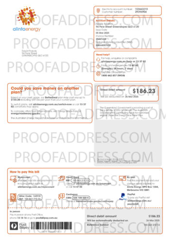 utility bill Alinta energy
