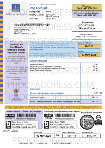 utility bill BRISBANE CITY COUNCIL