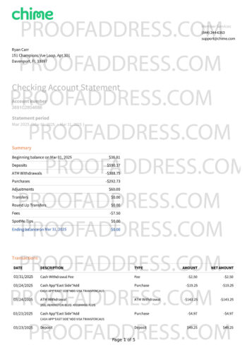 bank statement Chime