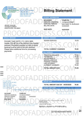 utility bill Clark Regional Wastewater District