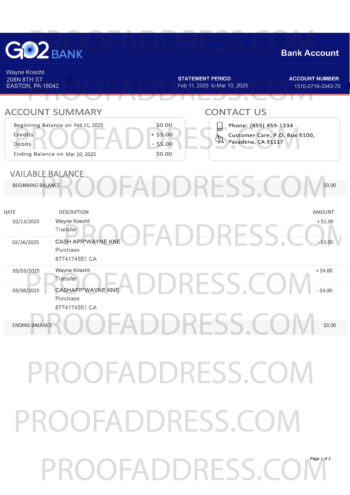 bank statement GO2 Bank