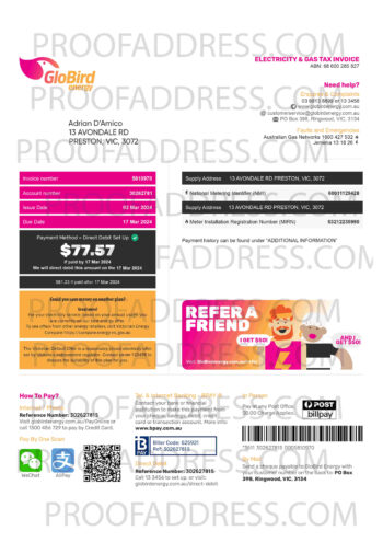 utility bill GloBird Energy