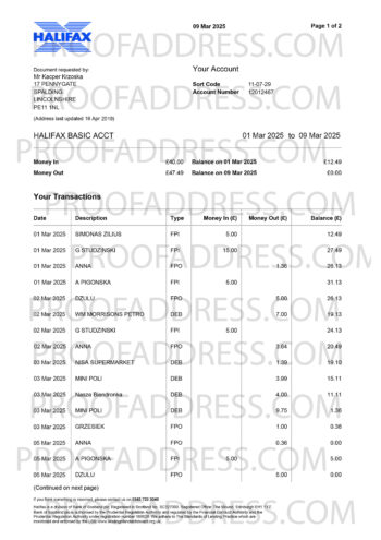 bank statement HALIFAX