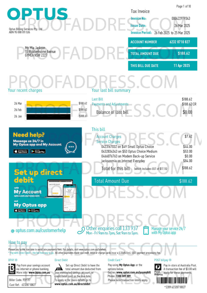 utility bill Optus